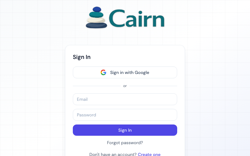 Cairn sign-in screen for the deployed project management app.